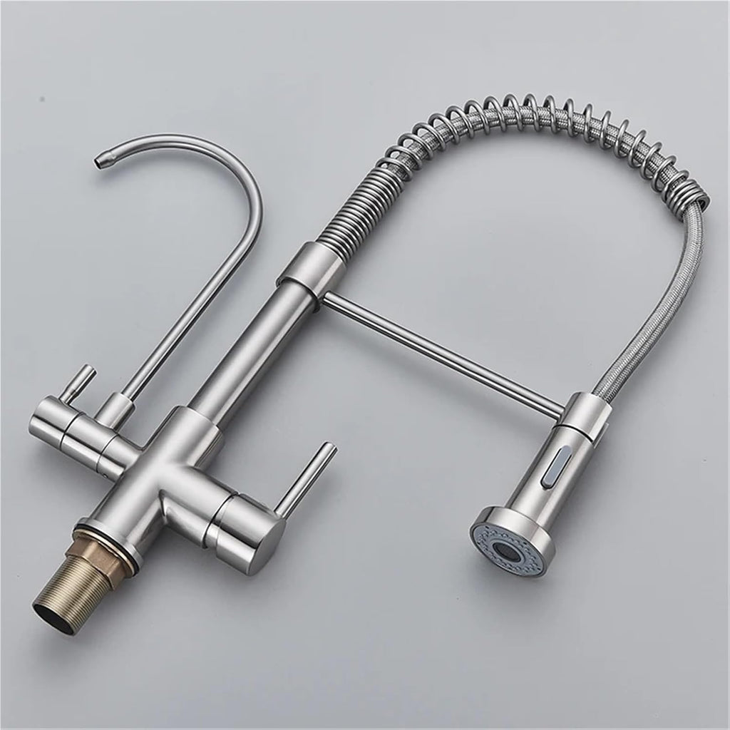 Filtered Faucet Purified Water Faucet for Kitchen Double Handles Single Hole Cold Hot Water Mixer Taps(Brushed Nickel)