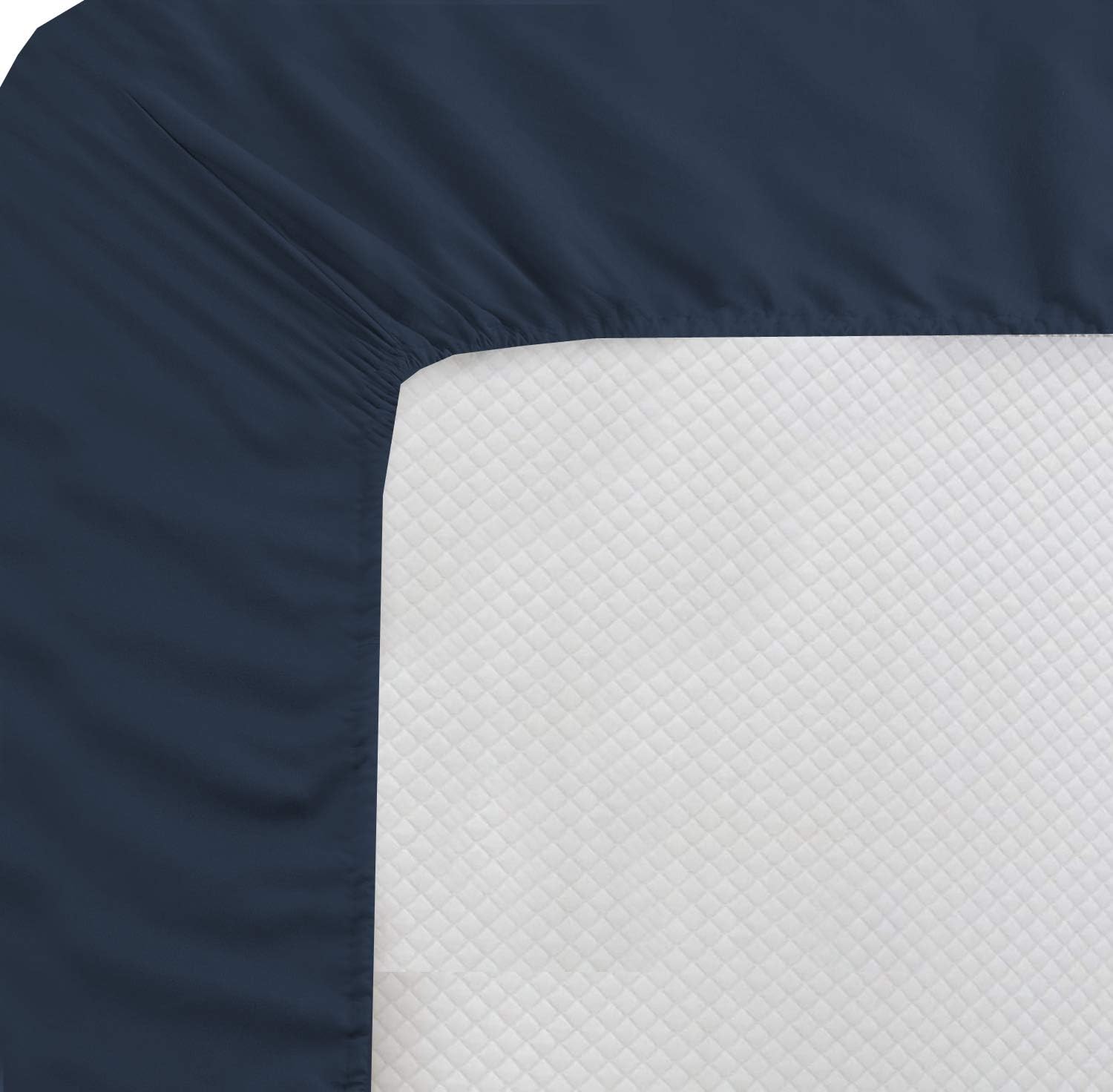 Pure 1000 Thread Count Egyptian Cotton- Sateen Weave- Olympic Queen(66' X 80') Navy Blue Sheet Set - 4-Piece 14'-18' Inches Standard Drop Length Elastic Bounded