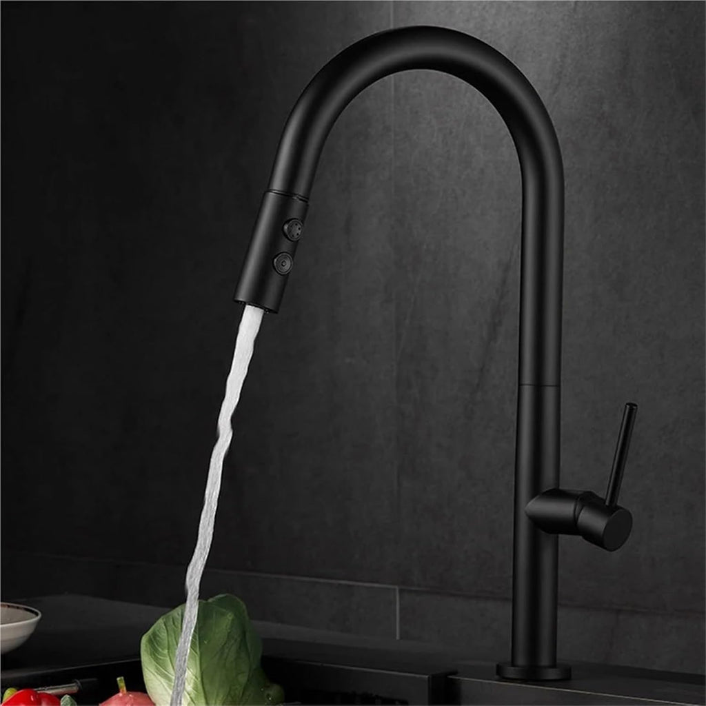 Modern Kitchen Faucet Pull Out 2 Mode Outlet Water Spray Deck Mounted Hot and Cold Water Sink Mixer Tap(Black)