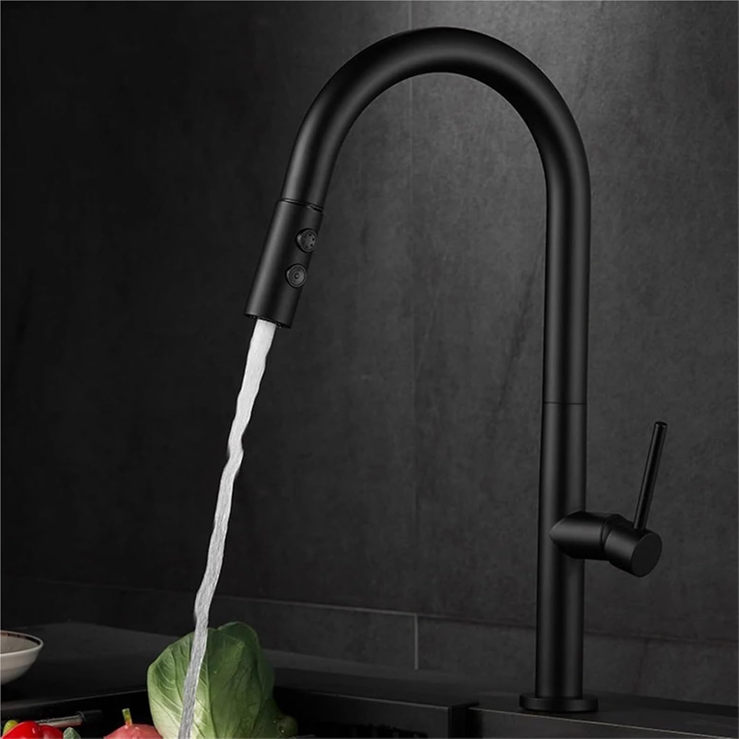 Modern Kitchen Faucet Pull Out 2 Mode Outlet Water Spray Deck Mounted Hot and Cold Water Sink Mixer Tap(Black)