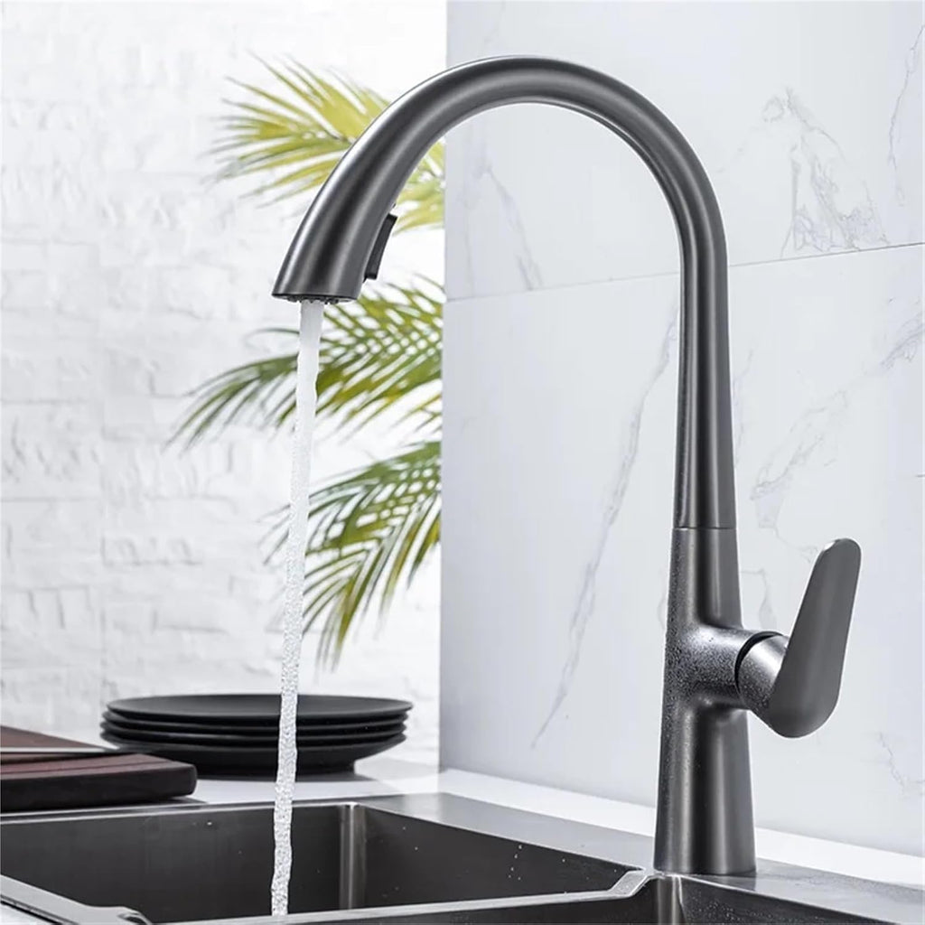 Kitchen Faucet Pull Out Tap Household Sink Washbasin Cold and Hot Water Mixer(Gray)