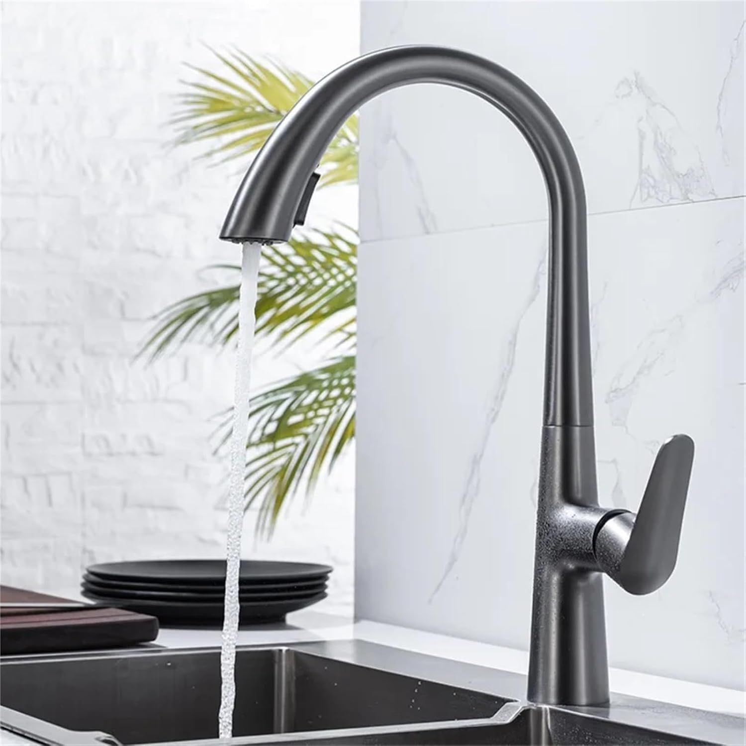 Kitchen Faucet Pull Out Tap Household Sink Washbasin Cold and Hot Water Mixer(Gray)