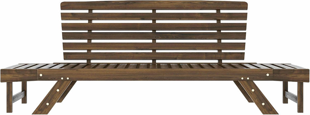 Outdoor Adjustable Patio Wooden Daybed Sofa Chaise Lounge with Cushions for Small Places Porch Lawn Garden Backyard Poolside (Brown Finish+Beige Cushion-02)