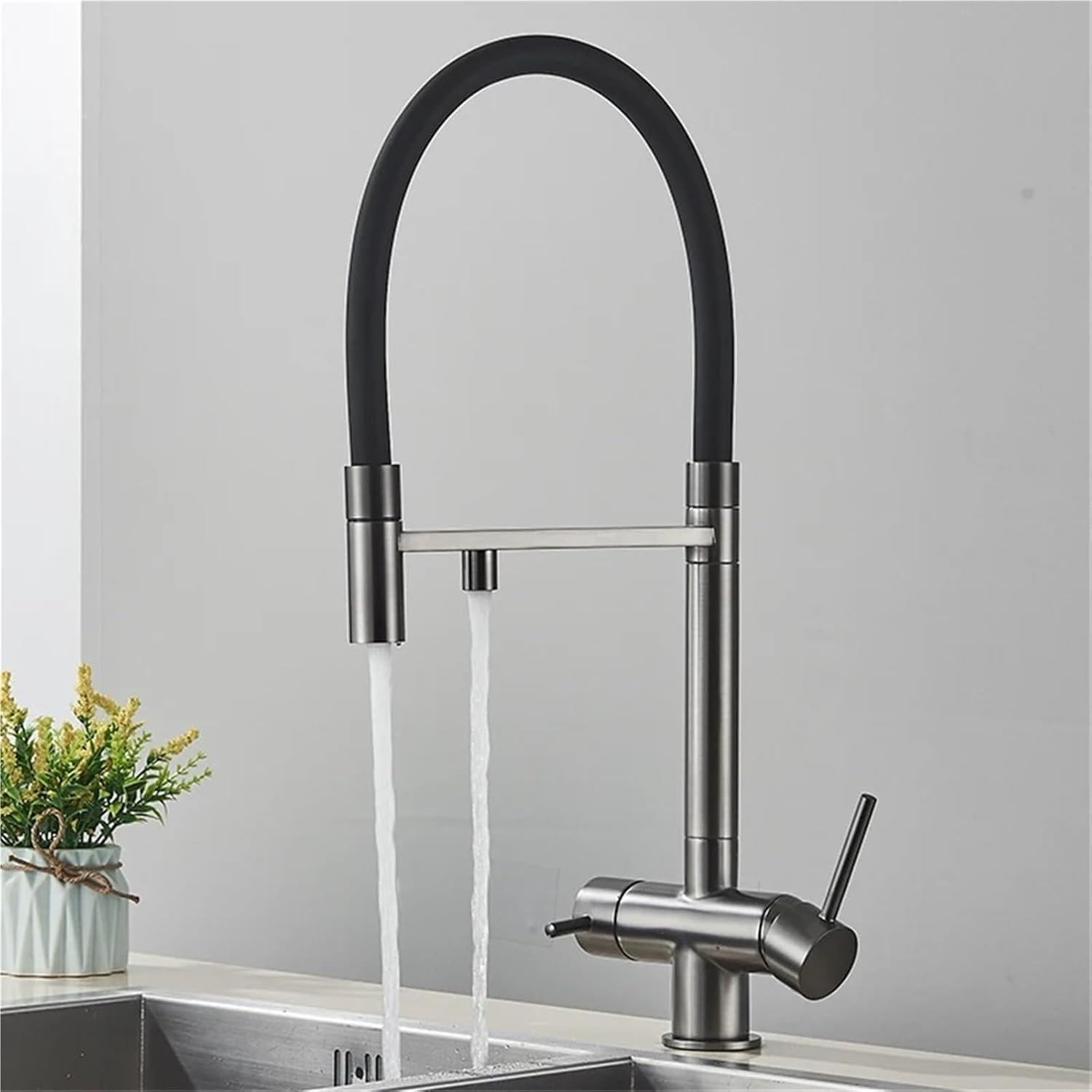 Filtered Kitchen Faucet Pull Out Spray Kitchen Purified 360 Rotation 3 Ways Sink Drink Water Faucet(Gray)