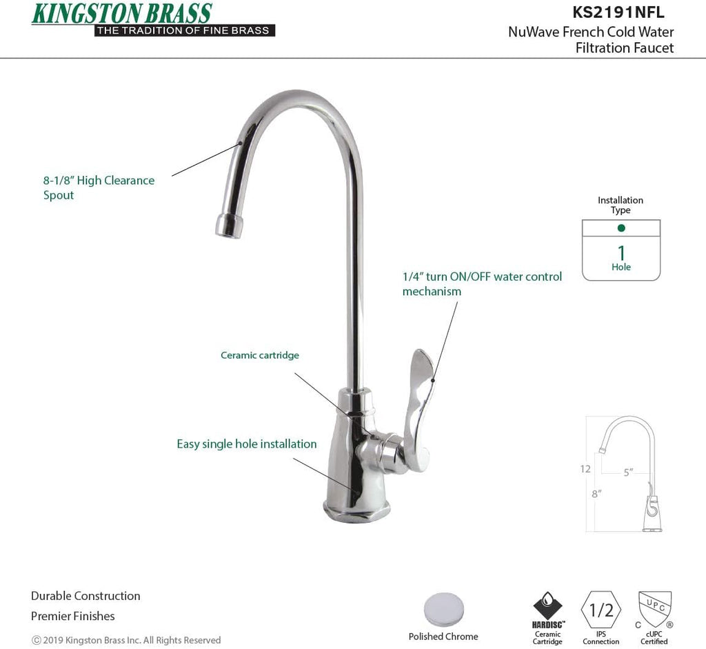 KINGSTON BRASS KS2191NFL Nuwave French Cold Water Filtration Faucet, Polished Chrome