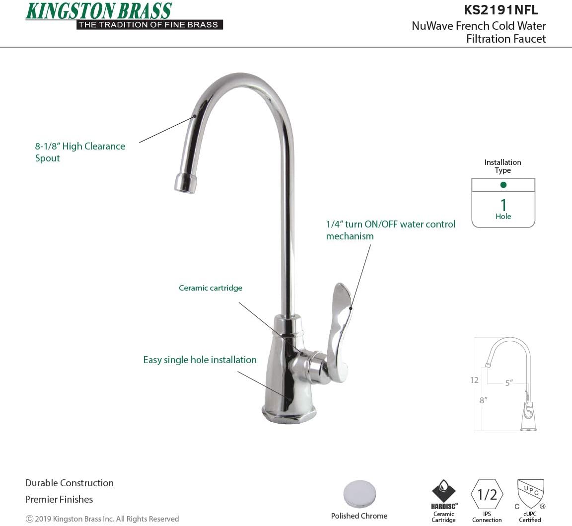 KINGSTON BRASS KS2191NFL Nuwave French Cold Water Filtration Faucet, Polished Chrome