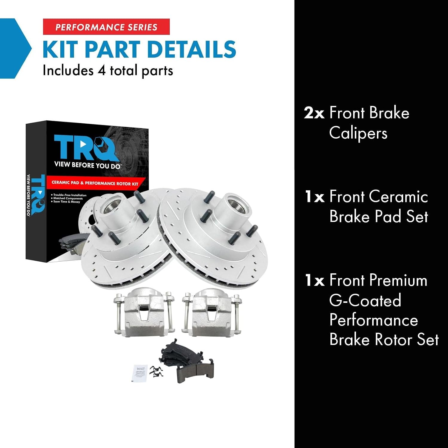 TRQ Front Ceramic Brake Pad Performance Rotor & Caliper Kit Compatible with Blazer S10
