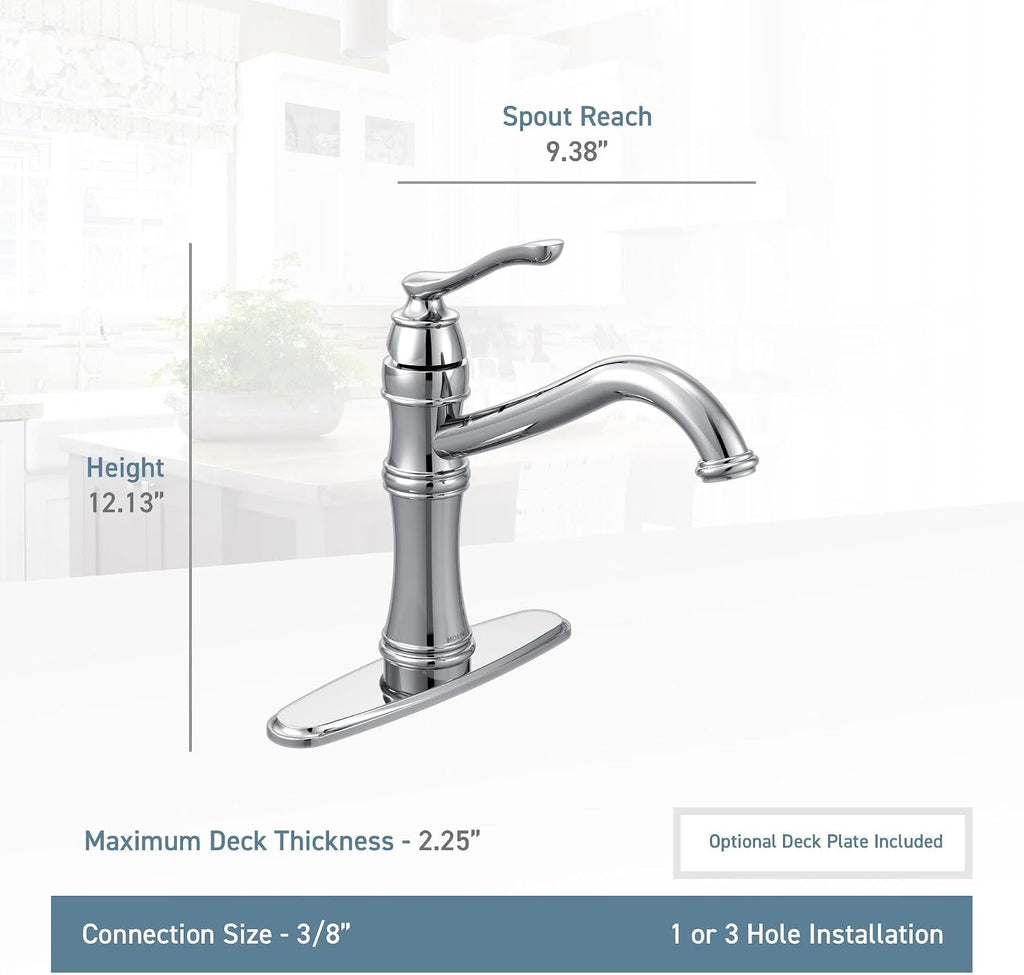 Moen 7240SRS Belfield Traditional One Handle High Arc Kitchen Faucet with Optional Deckplate Included, Spot Resist Stainless