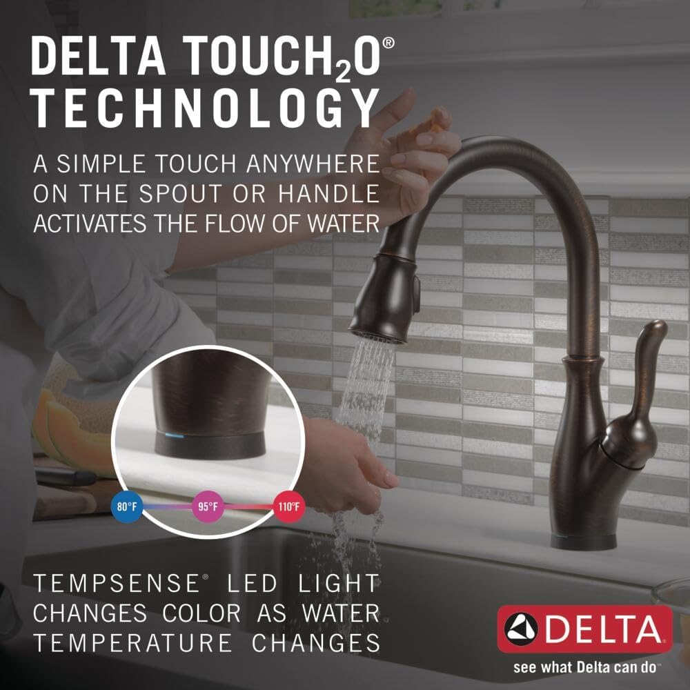 Delta Leland Oil Rubbed Bronze Touch Kitchen Faucet with Pull Down Sprayer, Traditional Single Hole Touch On Kitchen Sink Faucet, Single Handle, Venetian Bronze 9178T-RB-DST