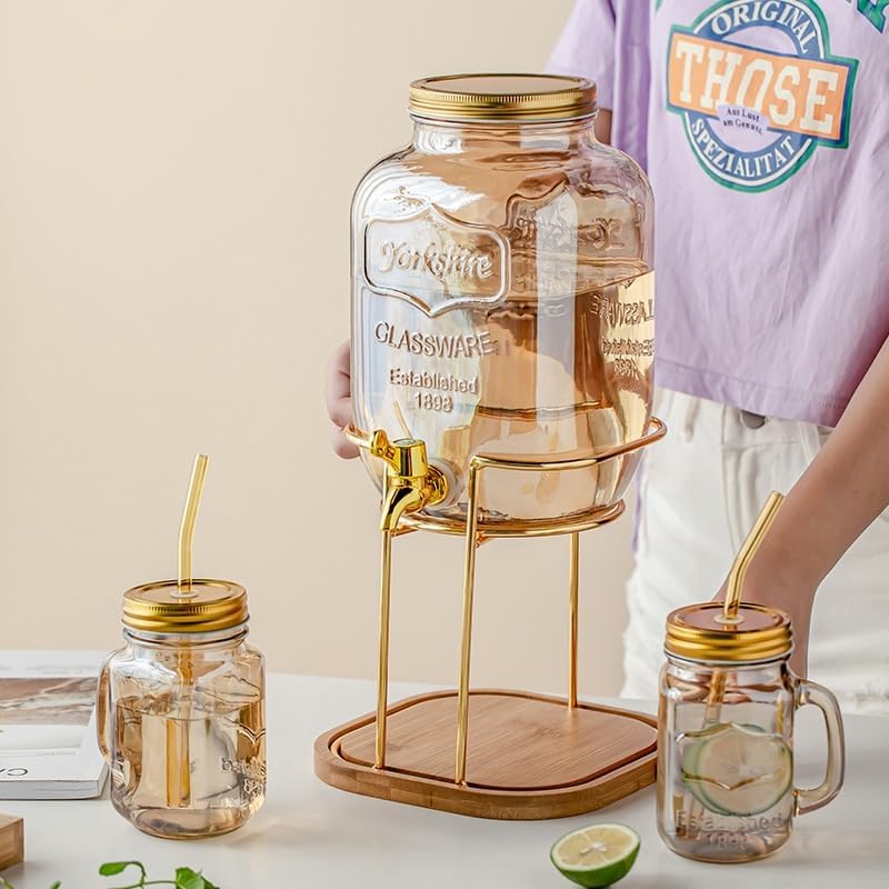 WALDOR Pitcher Glass Cold Water Kettle Bucket Light Cold Tea Pot Large Capacity Home Drink Dispenser with Faucet Party Picnic Juice Jar Hot/Cold Water Carafe