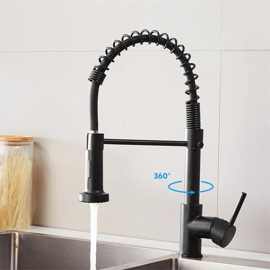 Kitchen Faucet Hot and Cold Spring Brass 360° Rotating Sink Tap Two Function Spray(Chrome)