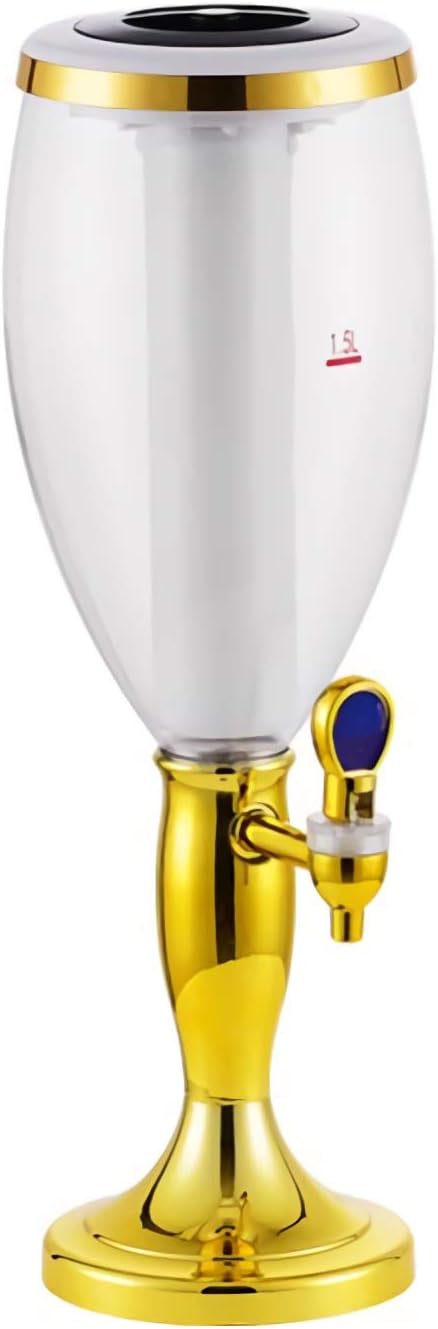 Beer Dispenser Tabletop Beer Dispenser Gold Beverage Dispenser, 1.5L/ 3L Beer Tower with Faucet, Lights and Ice Tube, Perfect for Bar Party Restaurant KTV Restaurant (3L)