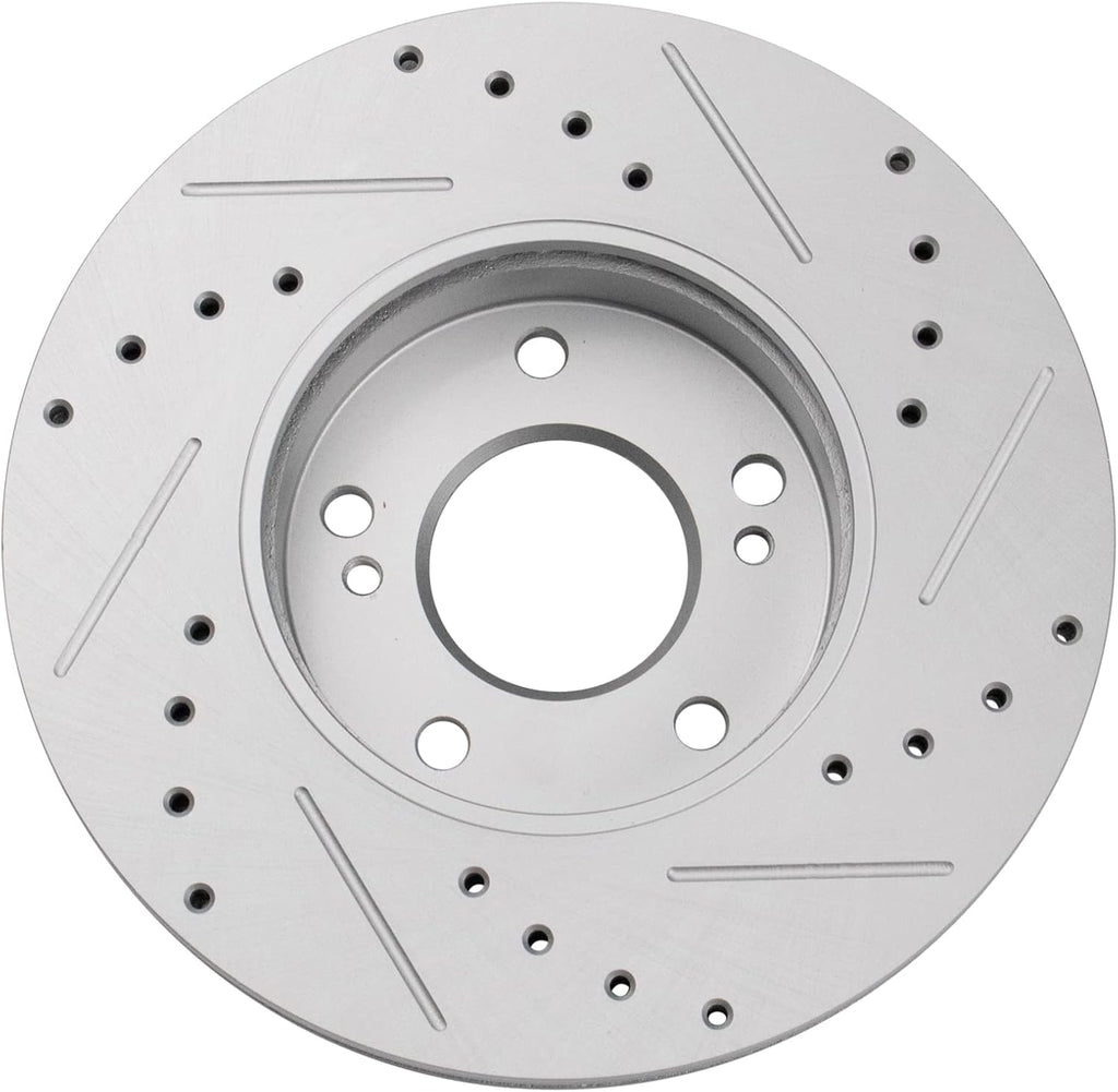 TRQ Performance Front Brake Pad and Rotor Set Ceramic Coated Drilled Slotted Rotors Compatible with 1996-1999 Infiniti I30 1989-1999 Nissan Maxima