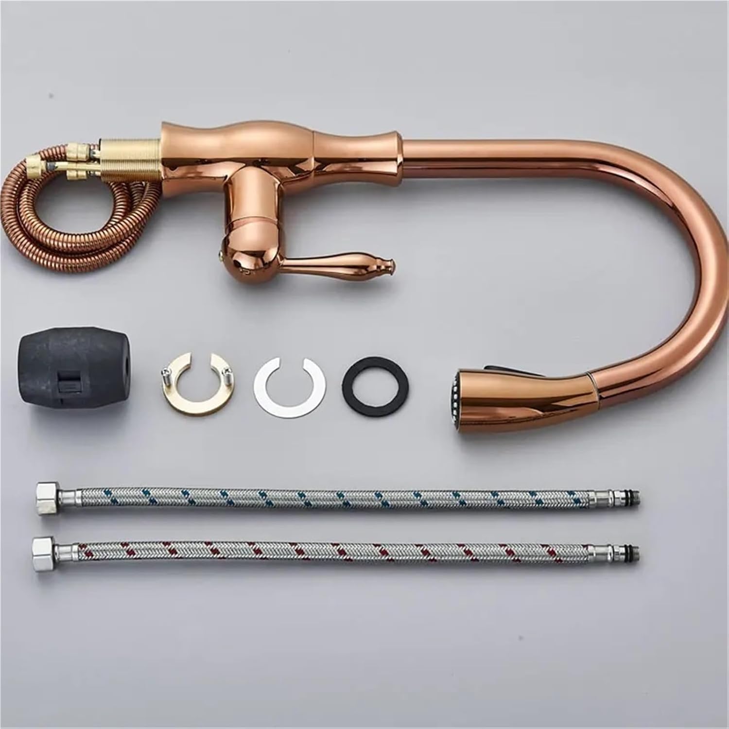 Kitchen Faucets Pull Out Kitchen Sink Mixer Tap Single Lever Hot Cold Water Mixer Tap(Rose Gold)