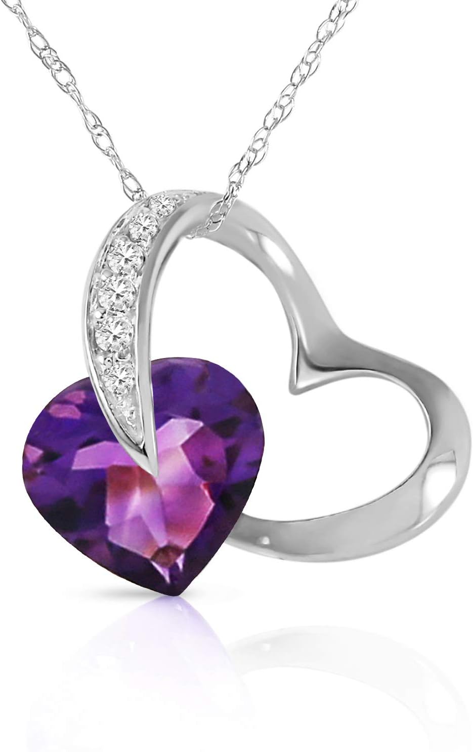 Galaxy Gold GG 3.2 CT. 14k Yellow Gold Heart Necklace with Natural Diamonds and Amethyst
