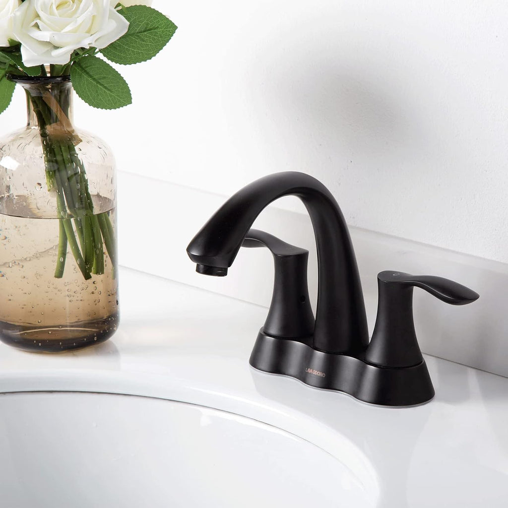Matte Black Bathroom Faucet, Lava Odoro 4 Inch Centerset Bathroom Sink Faucet 2 Handle Vanity Faucet with Pop up Drain Assembly Supply Line, BF423-MB