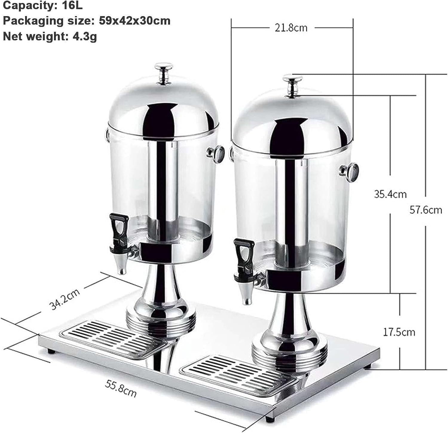 Commercial Cold Drink Machine, Stainless Steel Juice Dispensers, Glass Beverage Dispensers Machine with Faucet, for Hot Or Cold Drinks (Color : Gold, Size : DoubleHead)