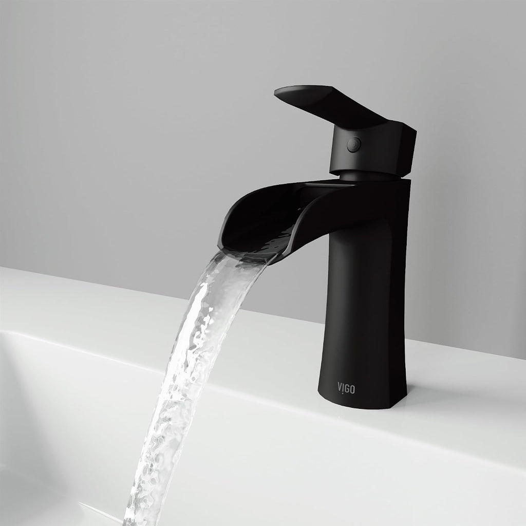 VIGO Paloma Waterfall Single-Handle Single-Hole Mount Bathroom Sink Faucet, 7-Inch, Matte Black, Modern Design, Solid Brass, 1.2 GPM WaterSense & Ceramic Disc Valve, Corrosion-Resistant - VG01041MB