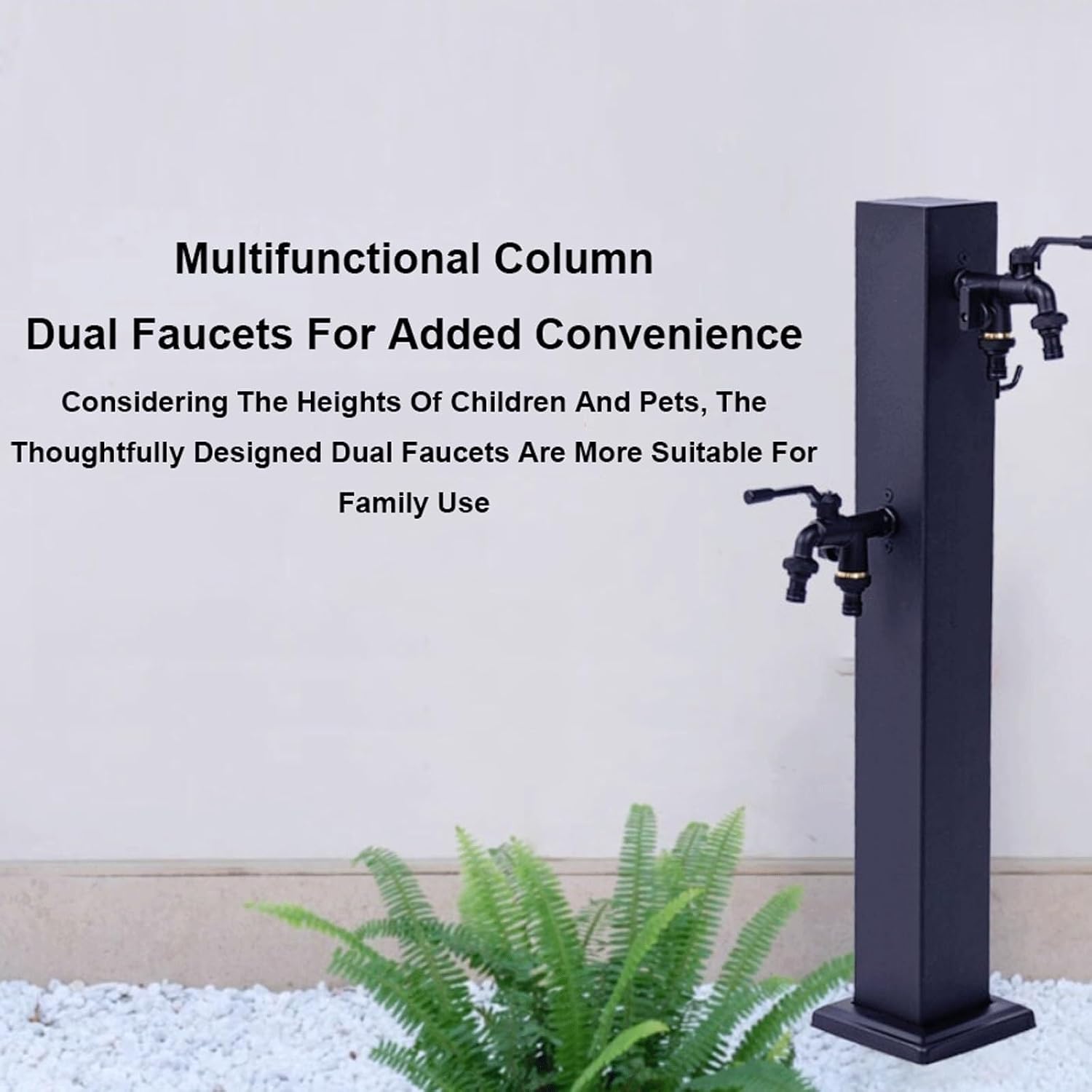 Outdoor Water Column Square Hose Stand with Faucet Antifreeze Water Tap with 2 Gold Faucets Vertical Decorative Fountain Garden(Negro,85x8cm)