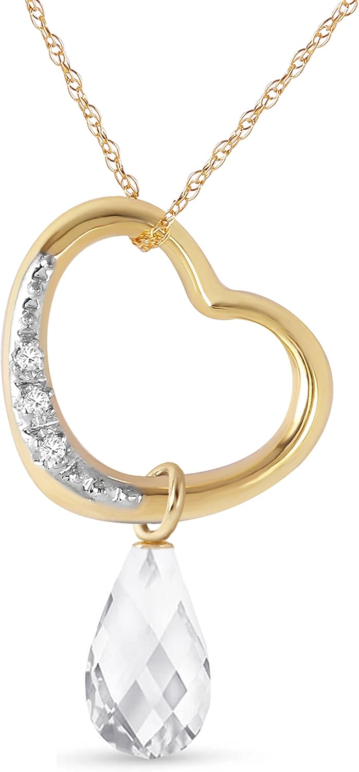 Galaxy Gold GG 14K Gold Open Heart with Genuine Diamond and White Topaz Pendant Necklace