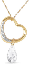 Galaxy Gold GG 14K Gold Open Heart with Genuine Diamond and White Topaz Pendant Necklace