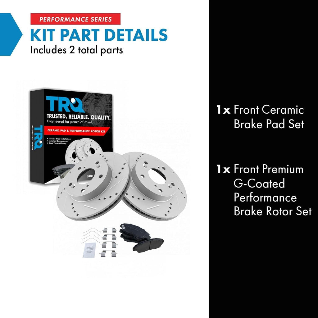 TRQ Performance Front Brake Pad and Rotor Set Ceramic Coated Drilled Slotted Rotors Compatible with 2012-2015 Honda Civic