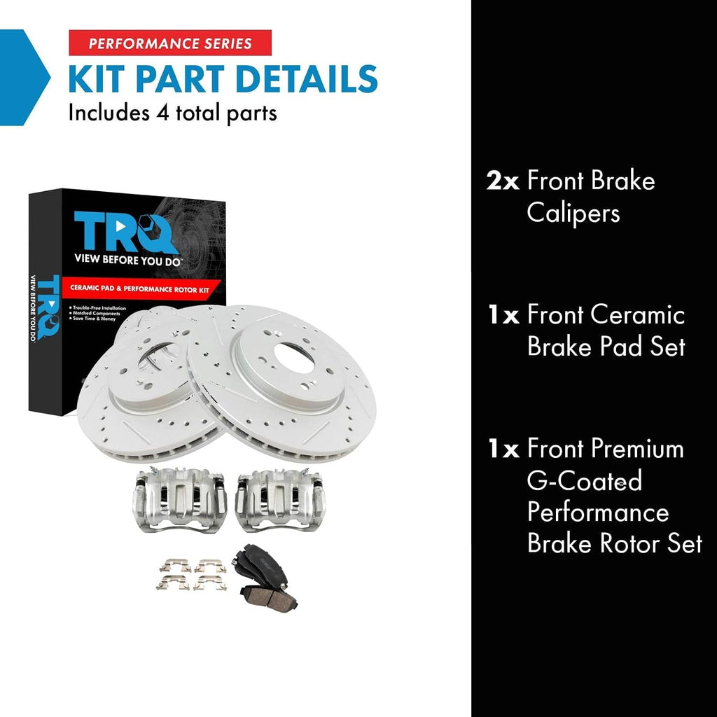 TRQ Performance Front Brake Pad and Rotor Set Ceramic Coated Drilled Slotted Rotors Calipers Compatible with 2007-2012 Acura RDX 2010-2011 Honda Accord Crosstour 2007-2011 CR-V
