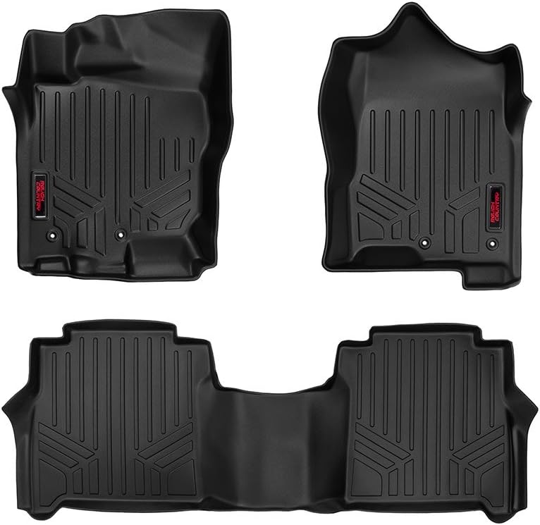Rough Country Floor Armor Front & Rear Floor Mats for Nissan Titan (2017–2024) & Titan XD (2016–2024) Crew Cab w/Front Bucket Seats - All-Weather Protection, Spill Saver Lip