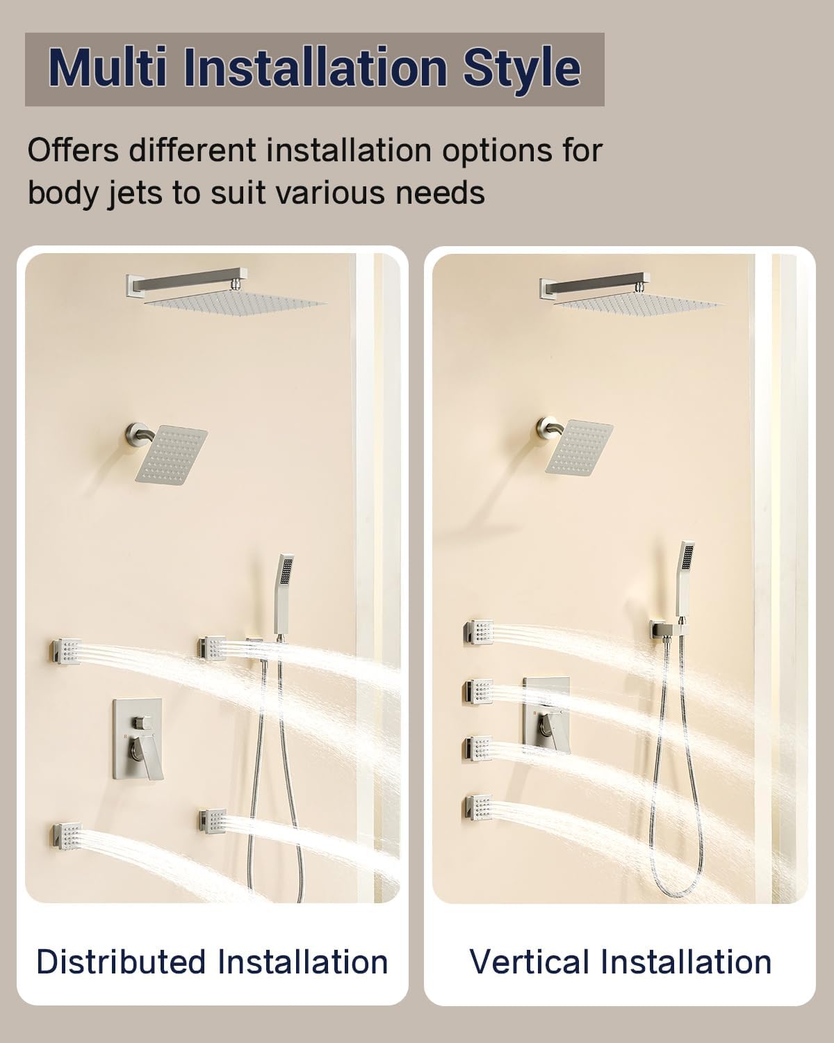 Dual Rainfall Shower Head System with 4 Body Jets, JetsBath Shower Faucet Set Double Shower Head 6-Inch Shower Head & 12' Rain Shower,Luxury Brushed Nickel Shower Faucet Set,Wall-Mounted Shower System