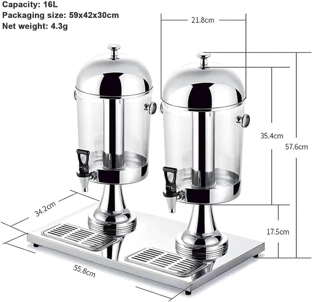 Glass Beverage Dispenser,Juice Dispenser, Stainless Steel Clear Glass Drink Dispenser Juice Beverage Dispensers Machine with Faucet Commercial(Gold,DoubleHead16L)