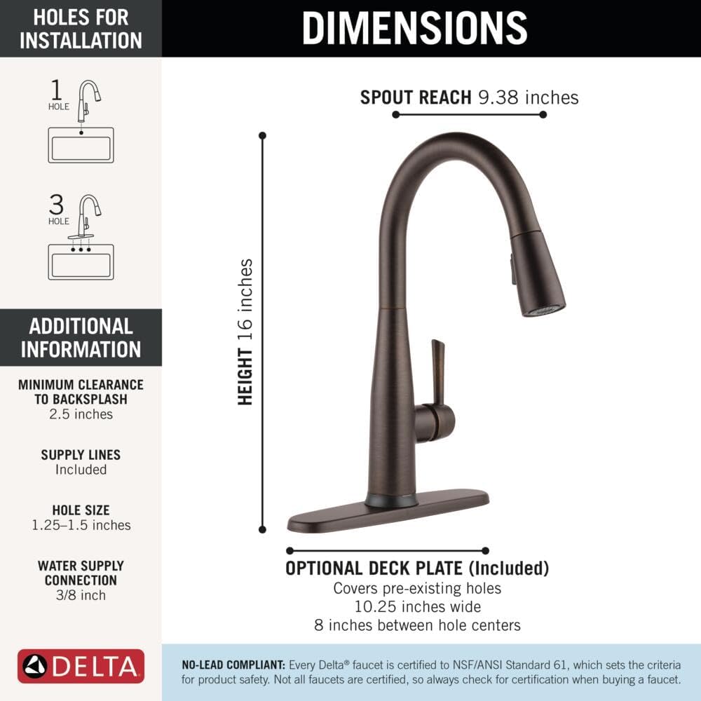 Delta Essa Touchless Kitchen Faucet with Touch Technology, Oil Rubbed Bronze Kitchen Sink Faucet with Pull Down Sprayer, Single Hole, Venetian Bronze 9113TL-RB-DST