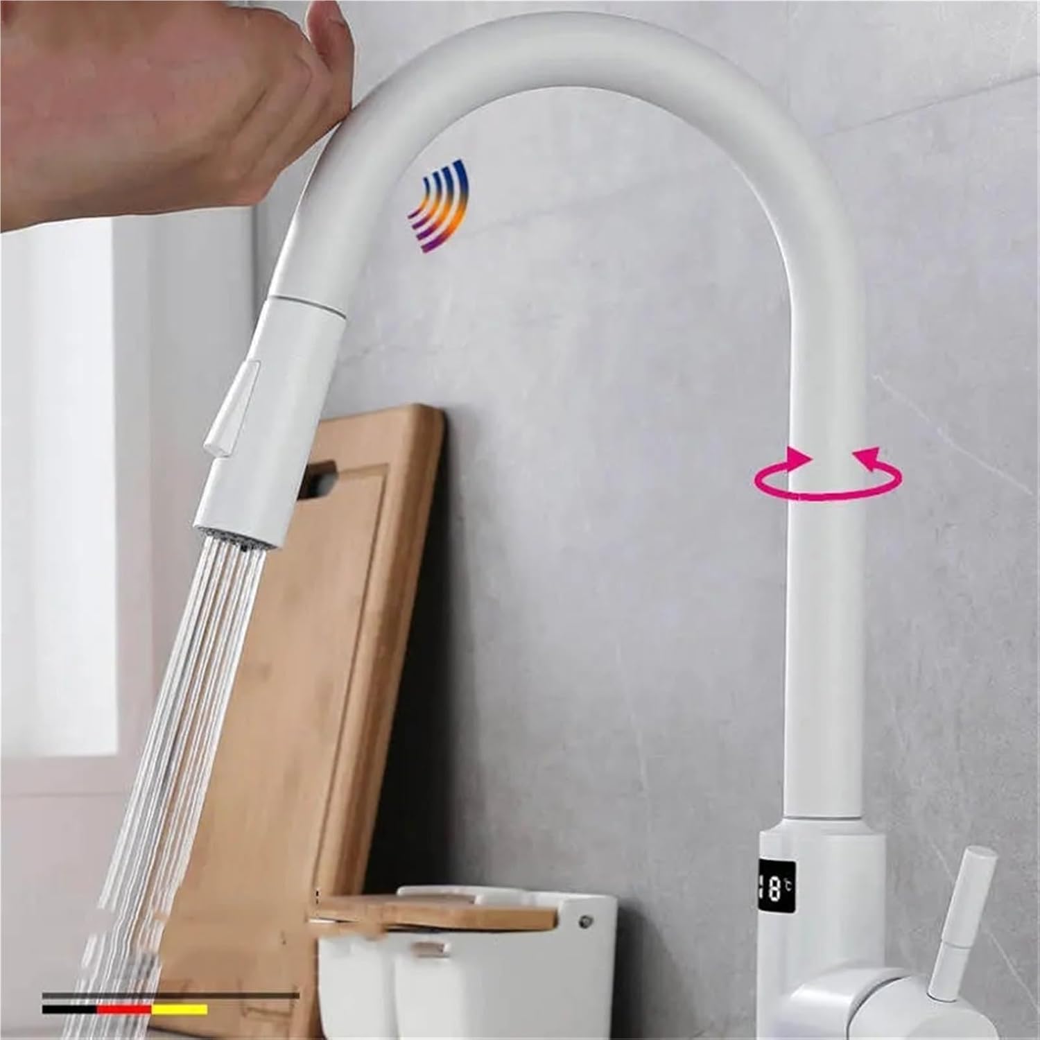 304 Stainless Steel Kitchen Faucet Touch Sensitive Hot and Cold Hydroelectricity Intelligent Faucet(White)
