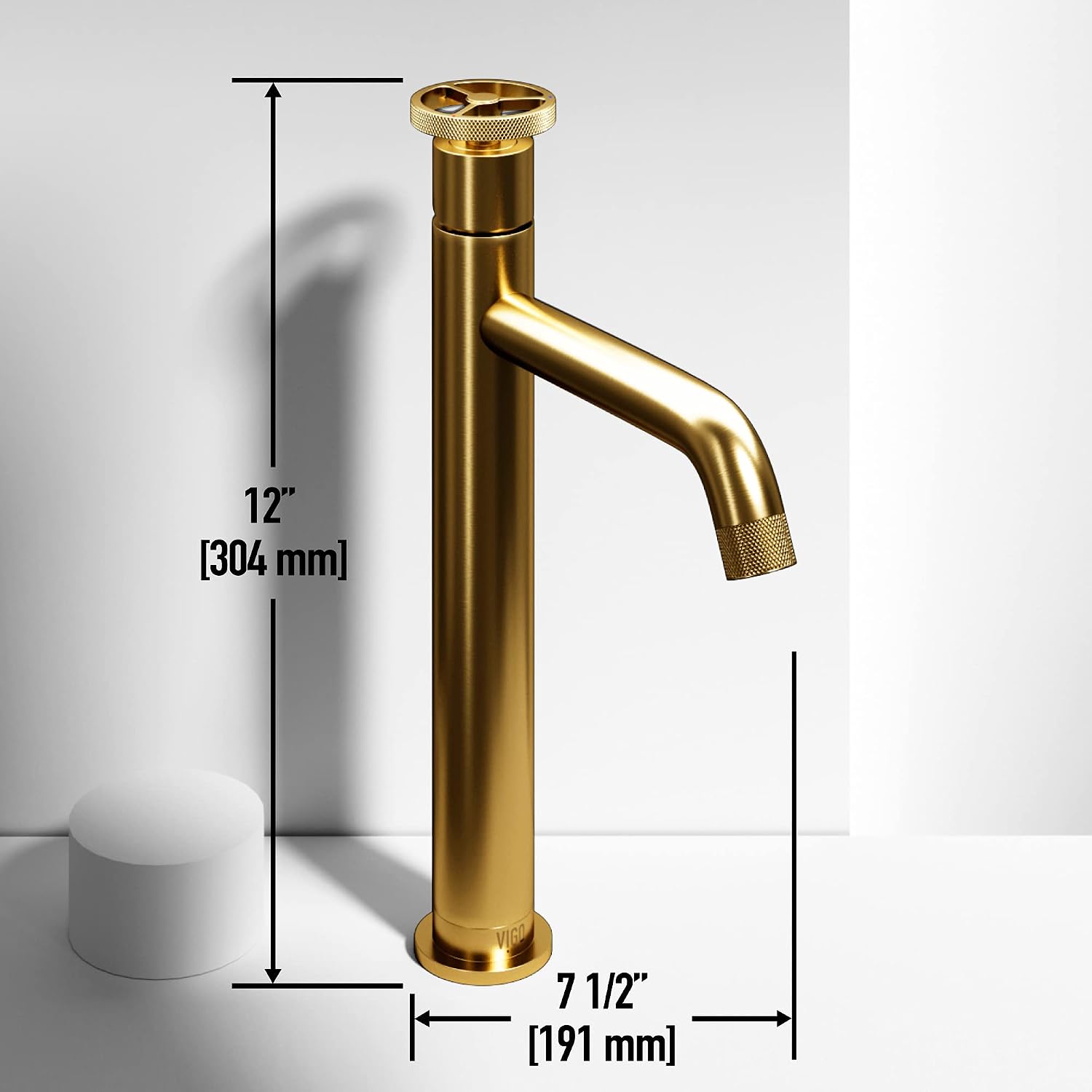 VIGO Cass Single-Handle Single-Hole Mount Vessel Bathroom Sink Faucet, 12-Inch, Matte Brushed Gold, Modern Design, Solid Brass, 1.2 GPM WaterSense & Ceramic Disc Valve, Corrosion-Resistant