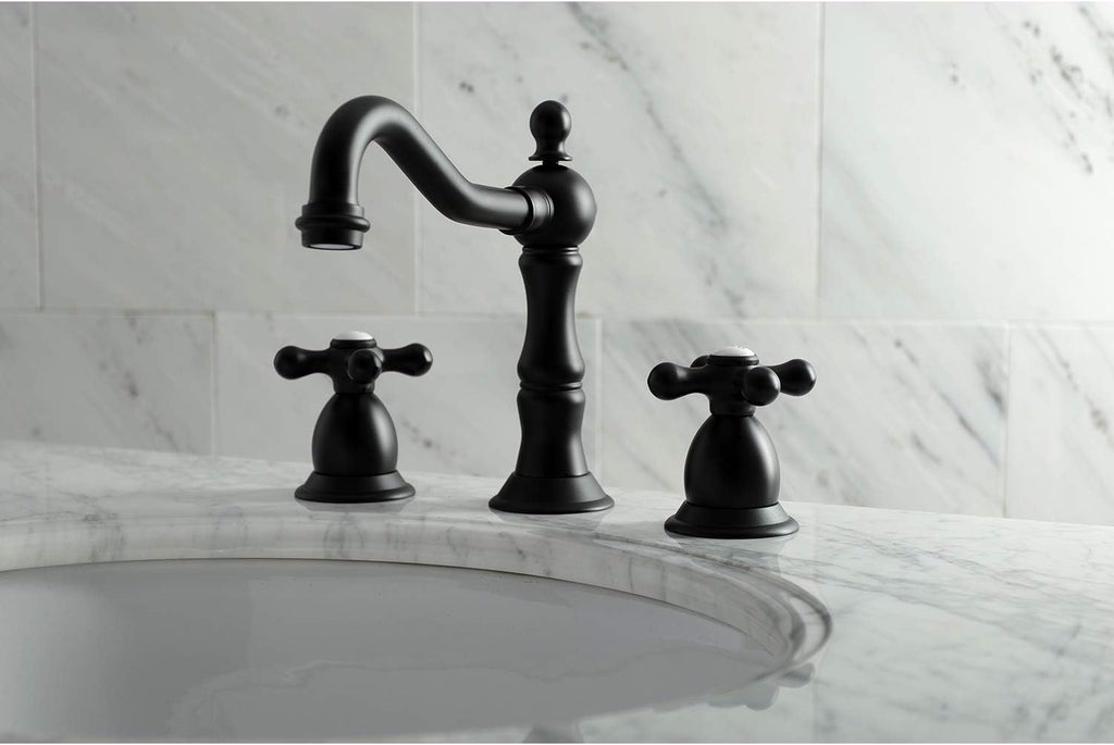 Kingston Brass KS1970AX Heritage Widespread Bathroom Faucet, Matte Black,8 x 7.56 x 7.44
