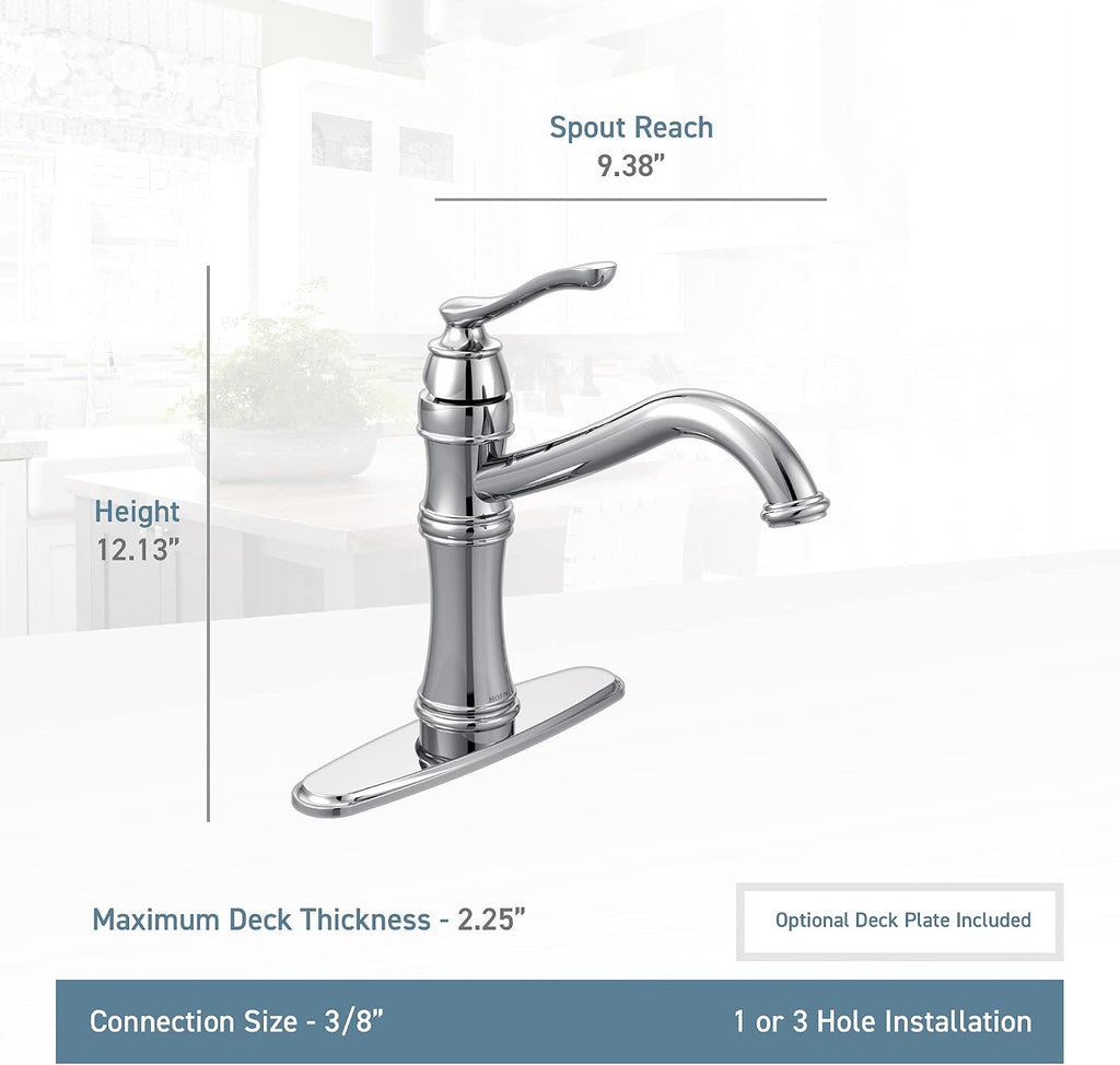 Moen 7240BL Belfield Traditional One Handle High Arc Kitchen Faucet with Optional Deckplate Included, Matte Black