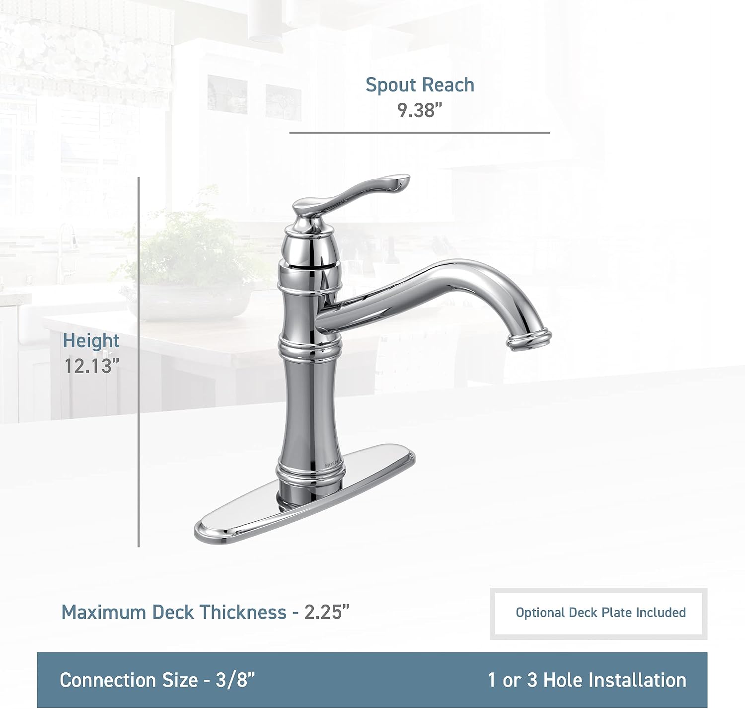 Moen 7240BL Belfield Traditional One Handle High Arc Kitchen Faucet with Optional Deckplate Included, Matte Black