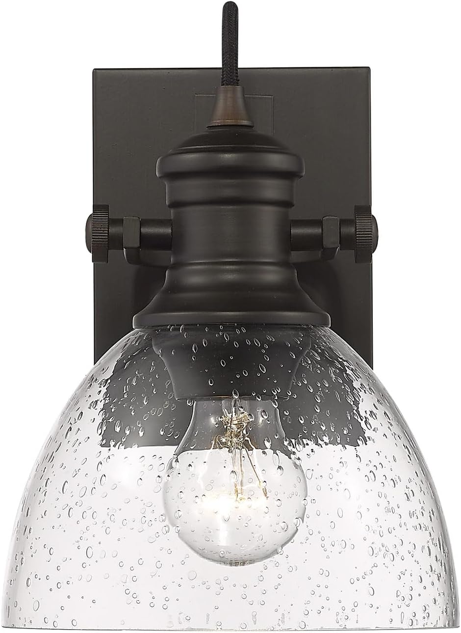 Golden Lighting 3118-BA1 RBZ-SD Hines Vanity Light, Rubbed Bronze with Seeded Glass- Vanity Light, Bathroom Vanity Light, Vanity Lights for Bathroom, Bathroom Light fixtures, Light Fixture