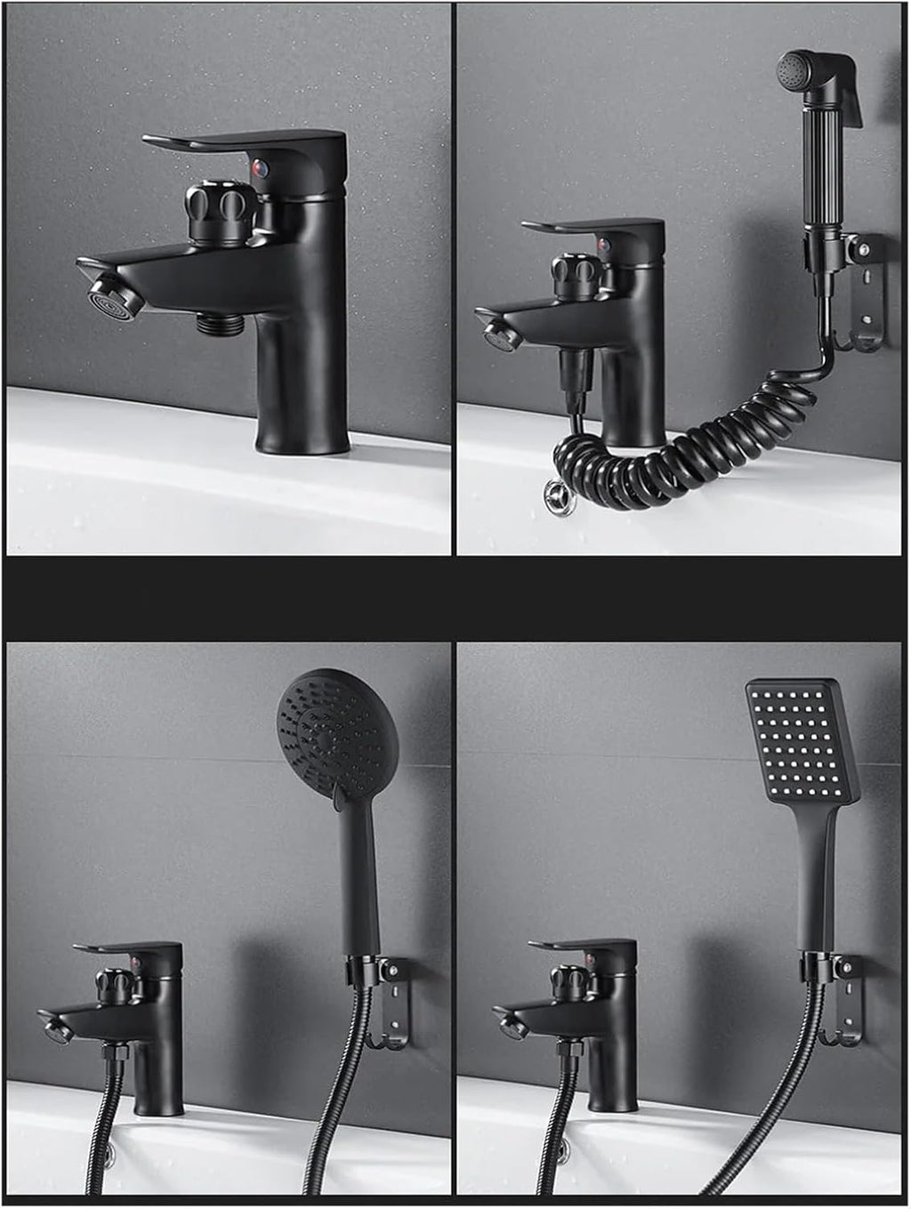 Brass Bathroom Basin Single Handle Sink hot and Cold Water Mixing Valve Nozzle Bathtub Faucet (Black Faucet Set3)