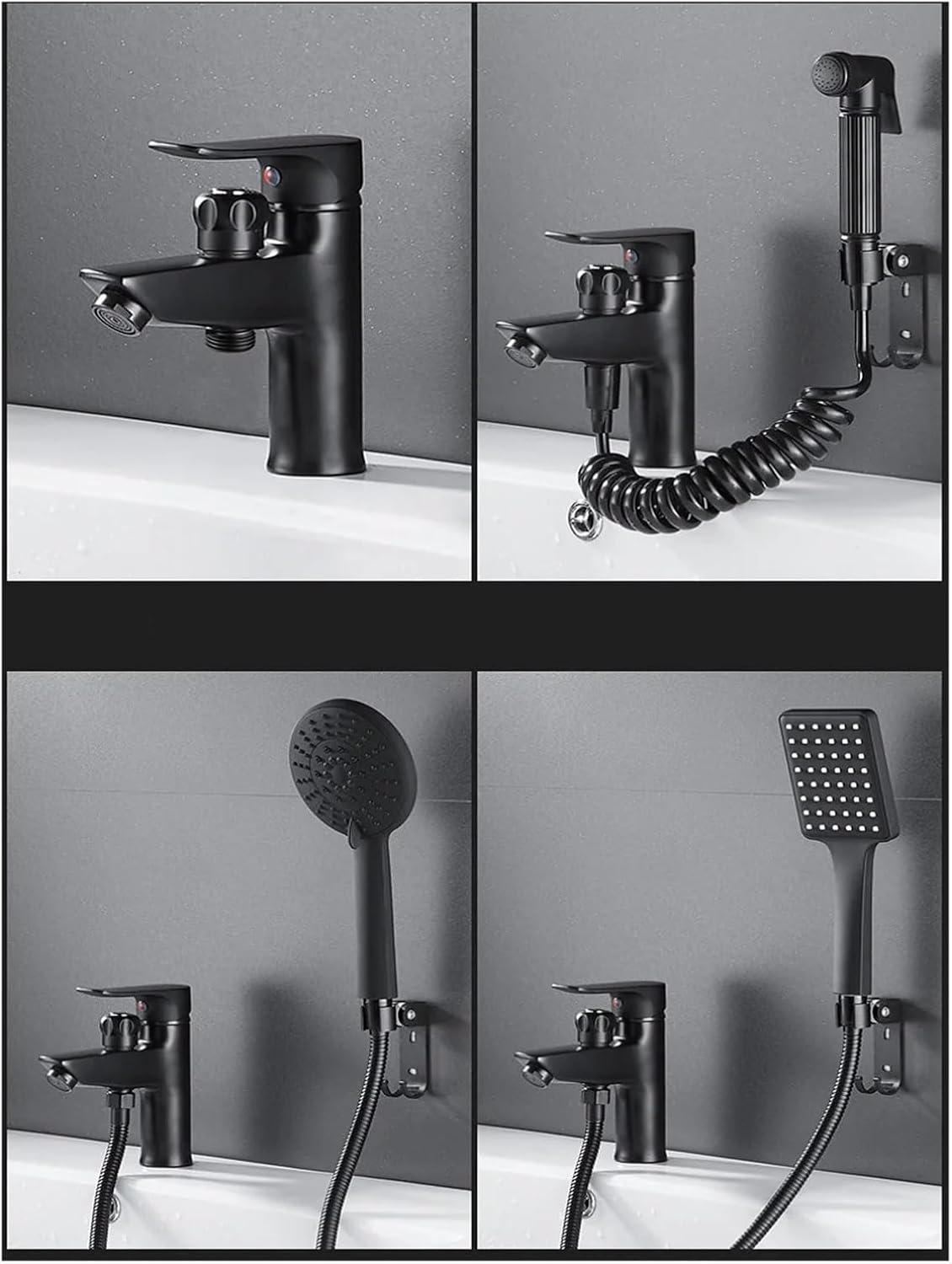 Brass Bathroom Basin Single Handle Sink hot and Cold Water Mixing Valve Nozzle Bathtub Faucet (Black Faucet Set3)