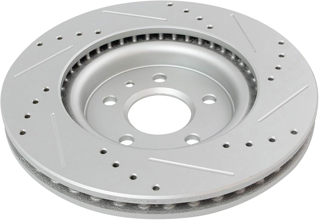 TRQ Performance Front Brake Pad and Rotor Set Ceramic Coated Drilled Slotted Compatible with 2010-2012 Ford Taurus