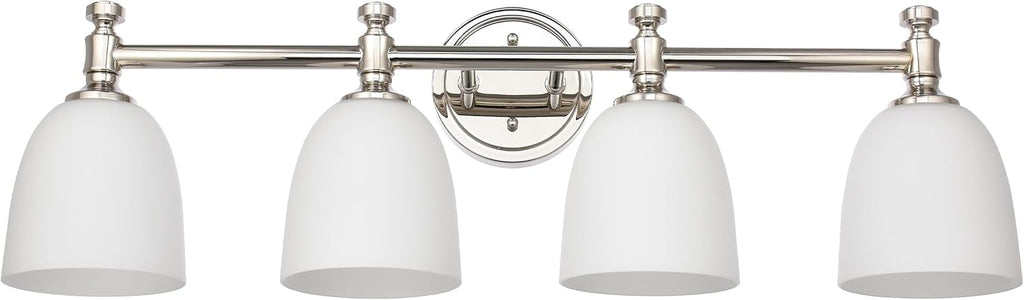 Bathroom Vanity Light, 4-Light Bathroom Light Fixtures Over Mirror, Traditional Vanity Lights for Living Room, Milk White Bell Glass Shades, Standard E26 Base, Polished Nickel