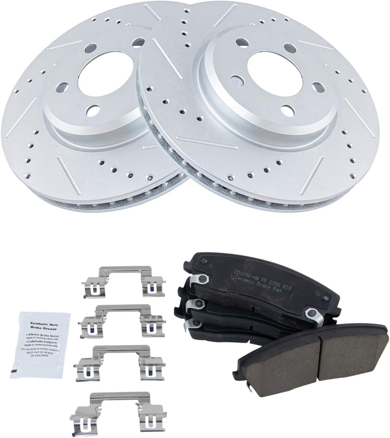 TRQ Performance Front Ceramic Brake Pad and Rotor Set Coated Drilled Slotted Compatible with 0709 Dodge Charger V6 3.5L RWD with 320 mm Diameter Front Rotors 0509 Chrysler 300 Limited RWD