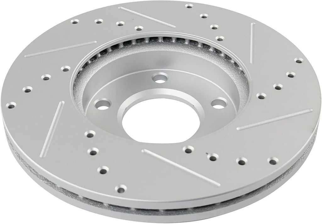 TRQ Performance Front Brake Pad and Rotor Set Ceramic Coated Drilled Slotted Compatible with 2004-2013 Mazda 3