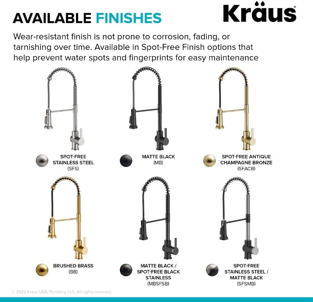 KRAUS Britt Commercial Style Single Handle Pull Down Kitchen Faucet in Spot-Free Stainless Steel/Matte Black, KPF-1691SFSMB