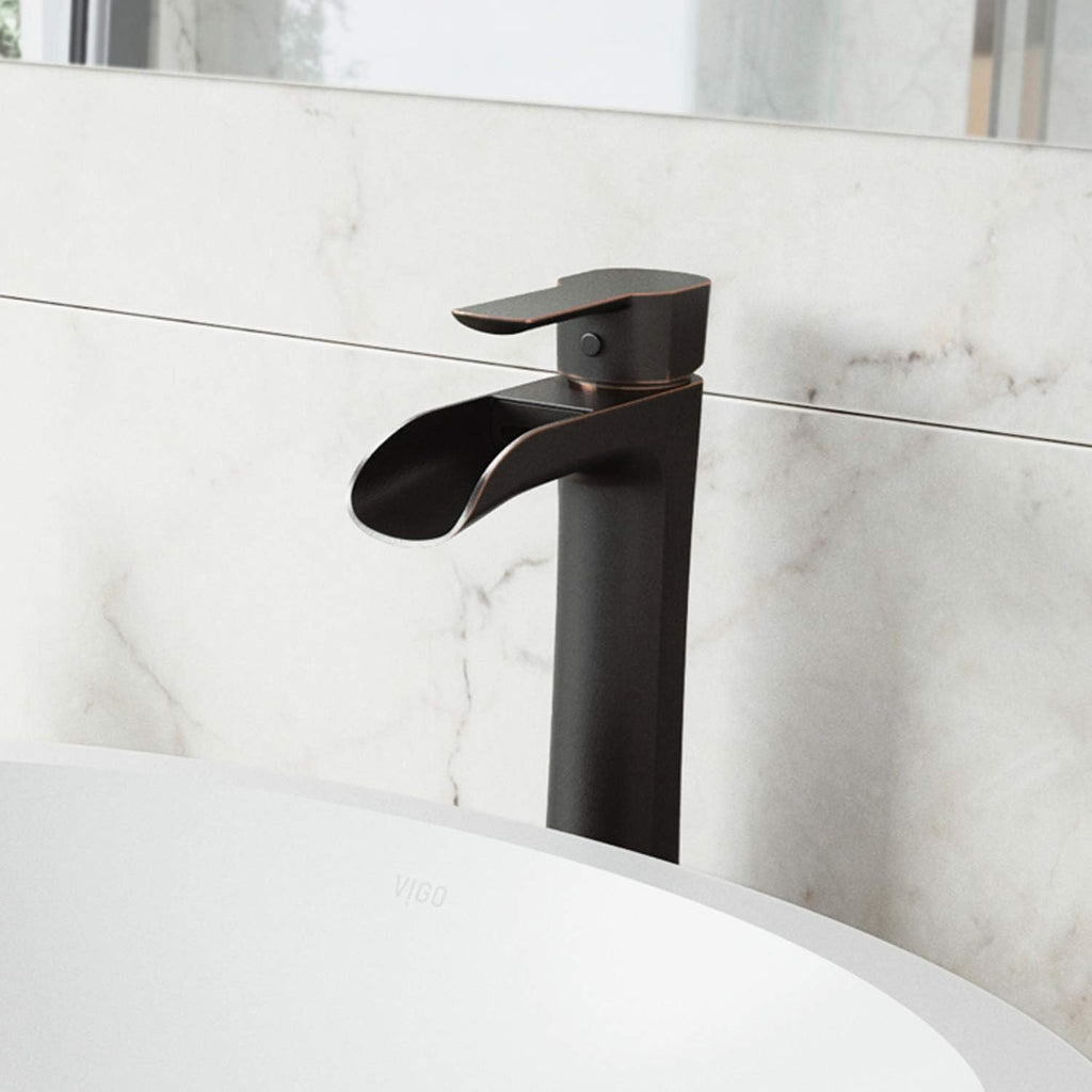 VIGO Niko Waterfall Single-Handle Single-Hole Mount Vessel Bathroom Sink Faucet, 11-Inch, Antique Rubbed Bronze, Modern Design, Solid Brass, 1.2 GPM WaterSense & Ceramic Disc Valve - VG03024ARB2