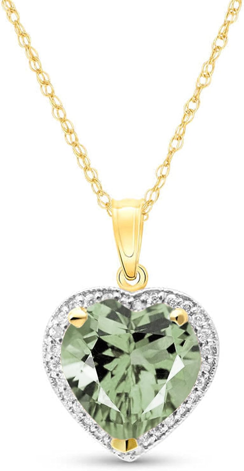Galaxy Gold GG 14K Solid Gold, Natural Green Amethyst and Diamond Pendant Necklace for Women - 14-24 Inch Available, Fine Jewelry for Women