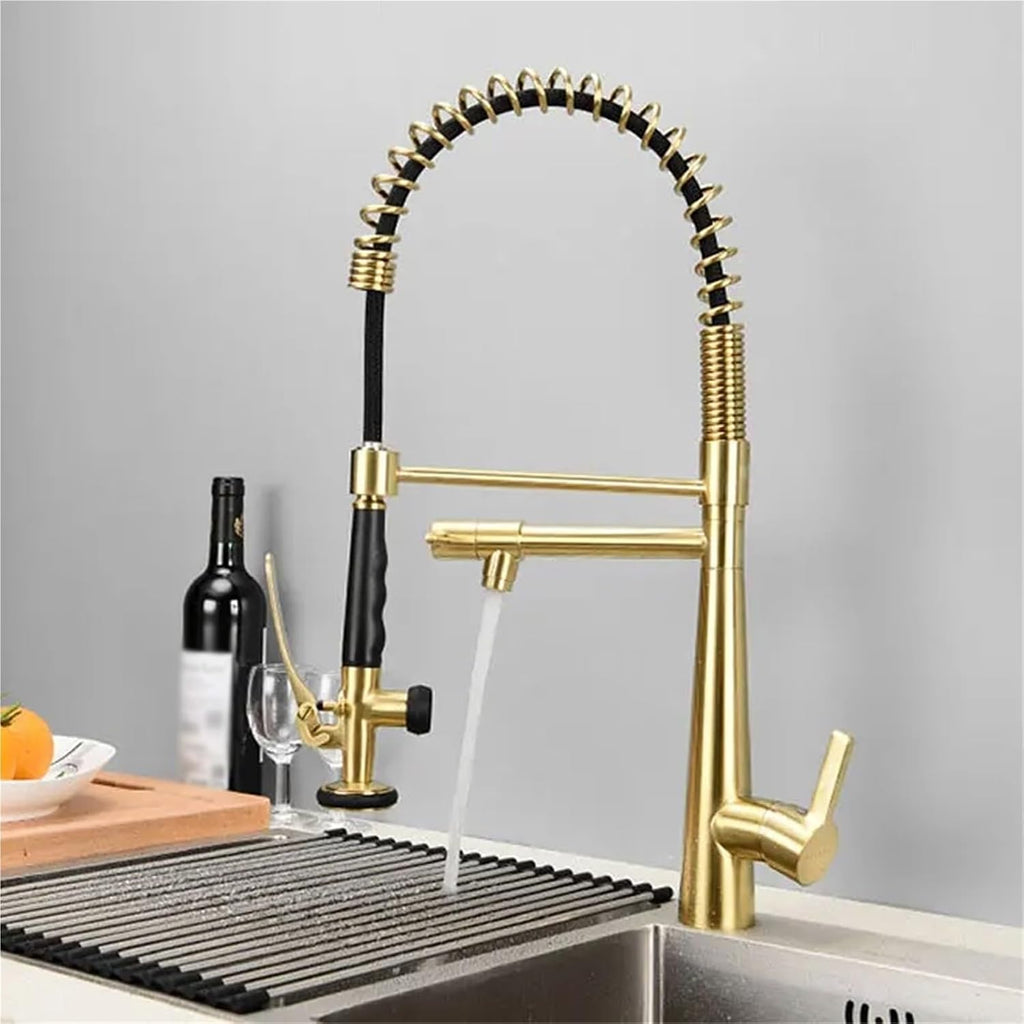 Kitchen Faucet Multifunctional Pull Out 360 Degree Rotating Kitchen Faucet Hot and Cold(Nickel Gold)