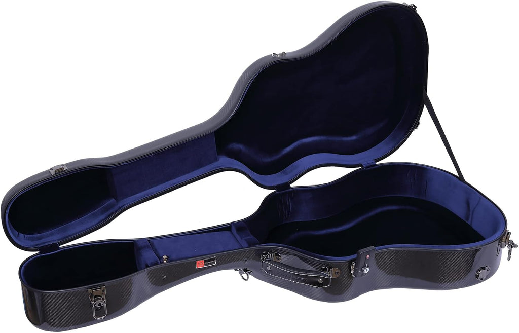 Crossrock Air Carbon Series Guitar Case - Fits 40'/41' Dreadnought Acoustic Guitar - 100% Purity Carbon Fiber Flight Case, Protective Cover, Includes TSA Lock - Black