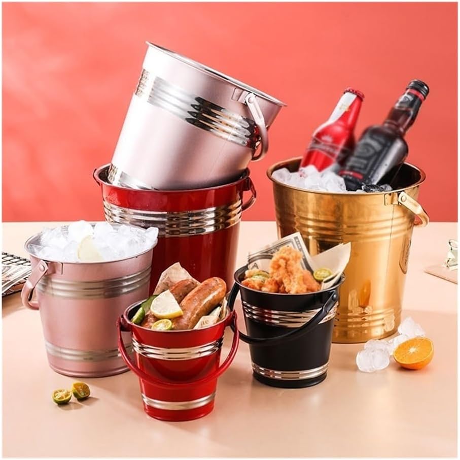 Ice Bucket, 304 Stainless Steel Ice Bucket Bar Restaurant Ice Grain Bucket French Fries Fried Chicken Snacks Carry Bucket Champagne Red Wine Bucket Ice Buckets for Parties(Black,Large)