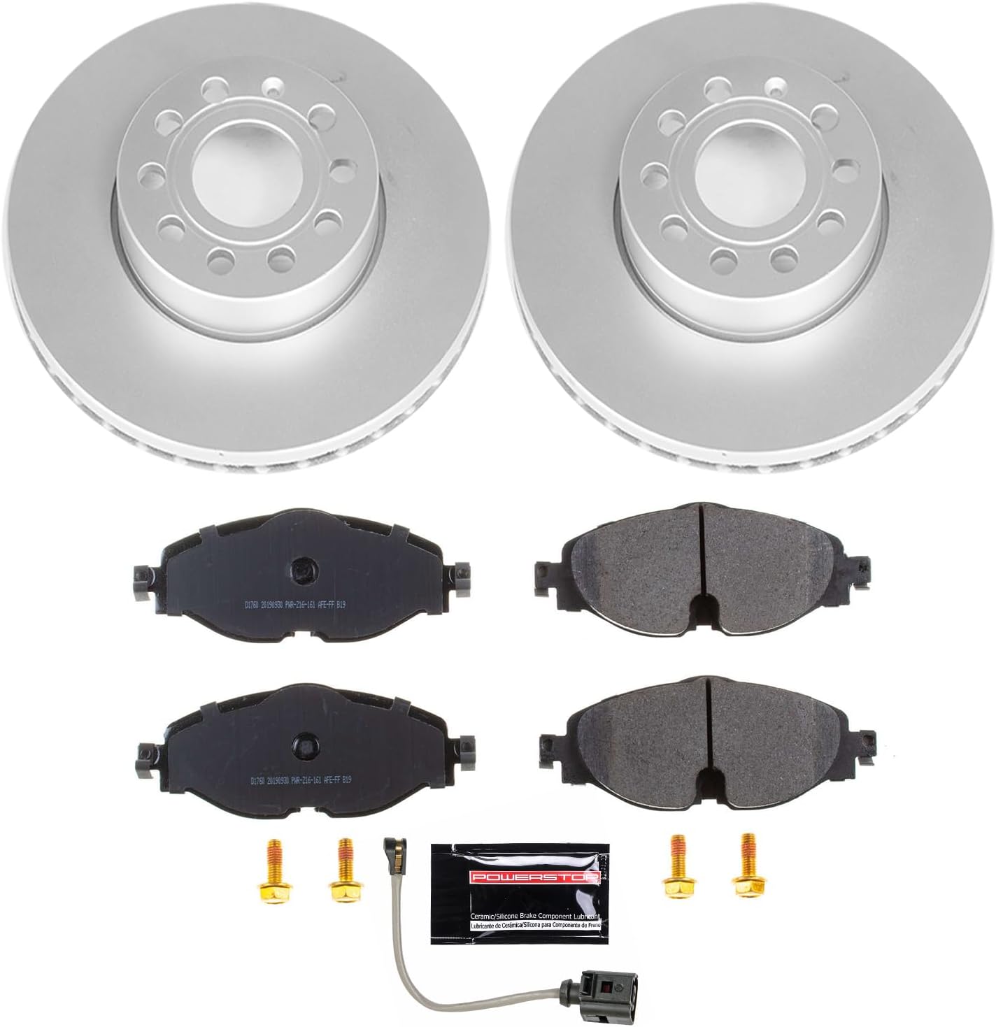 PowerStop Front Brake Kit for Audi A3 2015-16 |A3 Quattro 2015-18 |A3 Sportback e-tron 2016-18 - Fully-Coated Disc Rotors with Z23 Carbon-Fiber Ceramic Brake Pads Upgrade, CRK7080